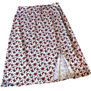 Danielle Bernstein Midi Skirt Women XL White Red Floral Slit NWT Romantic Flowy